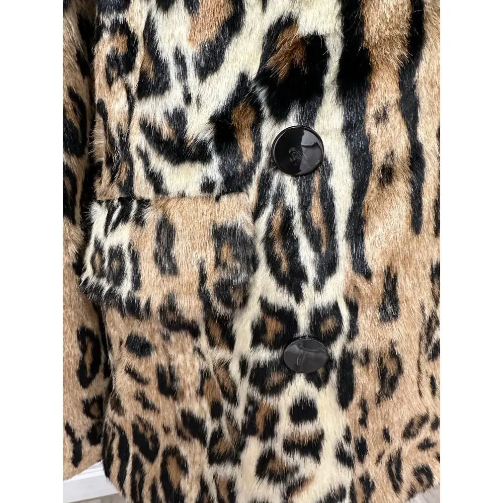FREE PEOPLE Womens Leopard Print Faux Fur Kate Oversized Jacket Coat Size XS